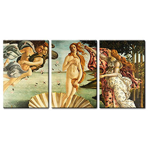 3 Panel World Famous Painting Reproduction on Canvas Wall Art - The Birth of Venus by Sandro Botticelli Ready to Hang - EK CHIC HOME