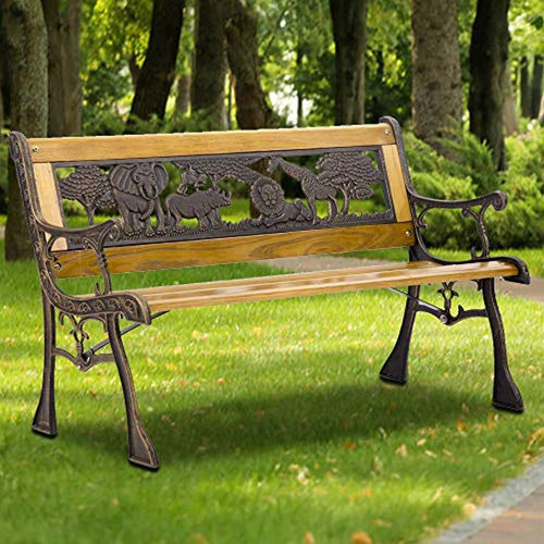 Patio Garden Bench - Outdoor Cast Iron Hardwood - EK CHIC HOME