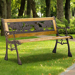 Patio Garden Bench - Outdoor Cast Iron Hardwood - EK CHIC HOME