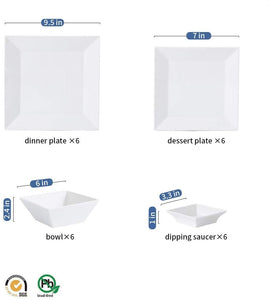 24-Piece Classic Square Dinnerware Set for 6, Off White - EK CHIC HOME