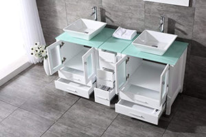60" White Double Wood Bathroom Vanity Cabinet and Square Ceramic Vessel Sink w/Mirror Faucet Combo - EK CHIC HOME