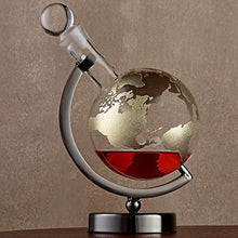 Load image into Gallery viewer, Gold Etched Globe Whiskey Decanter with Gunmetal Finish Stand - EK CHIC HOME