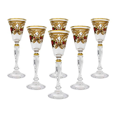 Crystal Set of 6 Bohemian Handcrafted Hand Painted 24K Gold/Floral Design - EK CHIC HOME