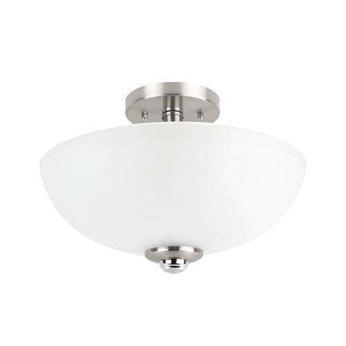 Hudson 2 Semi-Flush Mount Ceiling Light, Brushed Nickel Finish, Frosted Glass Shade - EK CHIC HOME