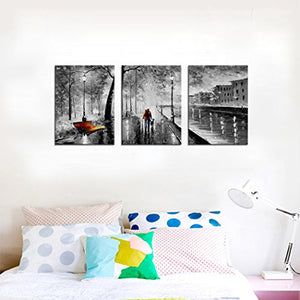 3 Panel Palette Knife Oil Paintings Abstract Modern City Street View - EK CHIC HOME