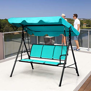 3 Person Patio Swing, Steel Frame with Polyester Angle Adjustable Canopy - EK CHIC HOME