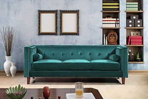 2PC Kitts Velvet Upholstered Modern Chesterfield Sofa Set, 78" Sofa and Loveseat, Green - EK CHIC HOME