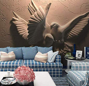 3D Embossed Sculpture Wallpaper Cement Pigeon Wall Mural Minimalist Home Decor - EK CHIC HOME