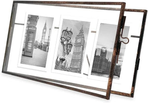 3-Photo Vintage Style Glass and Metal Floating Picture Frame - EK CHIC HOME