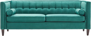 78'' W Velvet Mid-Century Sofa with Bolster Pillows - EK CHIC HOME