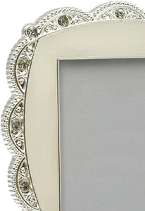 Ivory White Enamel Picture Frame Metal with Silver Plated and Crystals - EK CHIC HOME