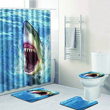 Load image into Gallery viewer, 4 Piece Bathroom Set,Animal Lion Waterproof Shower Curtain Non-Slip Contour Rug Toilet Lid Cover and Bath Mat - EK CHIC HOME