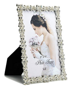 Luxury Metal Picture Frame Silver Plated with Brilliant Crystals 5x7 Inch - EK CHIC HOME