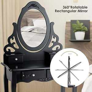 Vanity Dressing Table with Mirror and Stool, 360° Rotating Oval Makeup Mirror - EK CHIC HOME