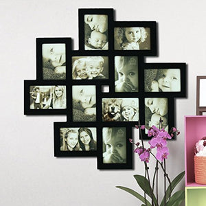 Decorative Black Wood Wall Hanging Collage Picture Photo Frame, 12 Openings, 4x6" - EK CHIC HOME