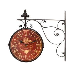 Iron Red Face Roman Numerals with Scroll Wall Mount Round Wall Clock - EK CHIC HOME