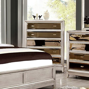 Contemporary Style Silver Finish King Size 6-Piece Bedroom Set - EK CHIC HOME