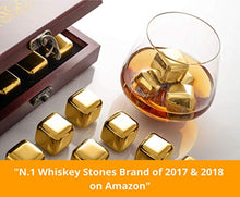 Load image into Gallery viewer, Gold Stainless Steel Whiskey Stones Gift Set in Beautiful Wooden Box - EK CHIC HOME