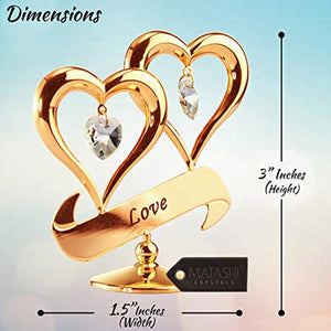24K Gold Dipped Two Hearts with Dangling Crystals in Gift Ready Box - EK CHIC HOME