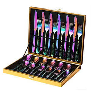 24-Piece Rainbow Color Flatware Set, Stainless Steel Titanium Set Service for 6 - EK CHIC HOME