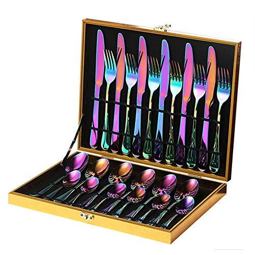 24-Piece Rainbow Color Flatware Set, Stainless Steel Titanium Colorful Plated Set - EK CHIC HOME