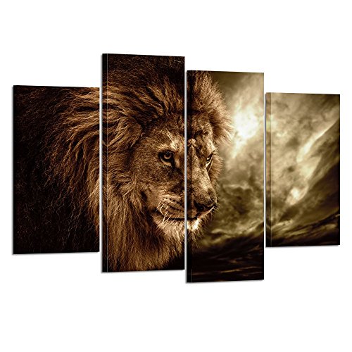 Lion Wall Art Canvas Painting Framed and Ready to Hang 4 Panels - EK CHIC HOME