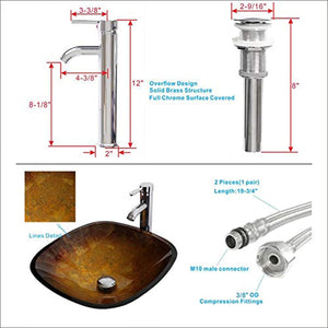 Brown 60" Bathroom Vanity Cabinet Double Sink Vessel Sink w/Mirror Faucet and Drain - EK CHIC HOME