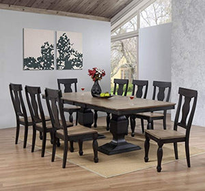 9 Piece Charcoal & Oak Wood Dining Room Set, Extendable Table & 8 Chairs - EK CHIC HOME