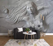 Load image into Gallery viewer, 3D Embossed Sculpture Wallpaper Cement Lotus Girl Wall Mural Modern Home Decor Cafe Design Living Room Entryway - EK CHIC HOME