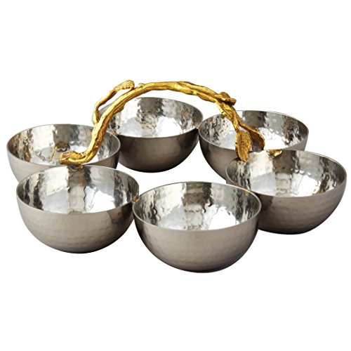 CHIC Elegance Gilt Leaf Hammered Stainless Steel 6 Bowl Server - EK CHIC HOME