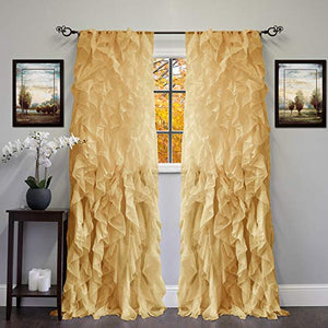 Sheer Voile Vertical Ruffled Window Curtain Panel  2 Piece - EK CHIC HOME