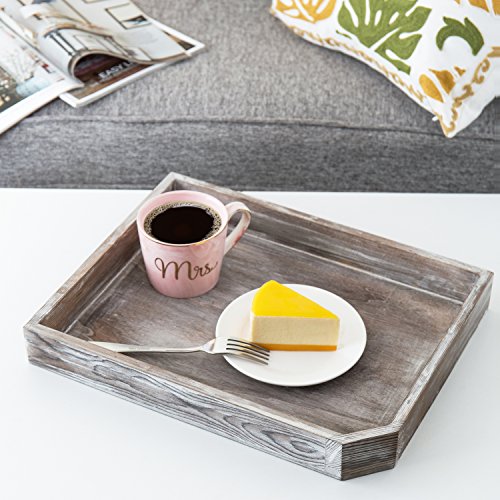 16-Inch Distressed Wood Breakfast Coffee Serving Tray, Dark Gray - EK CHIC HOME
