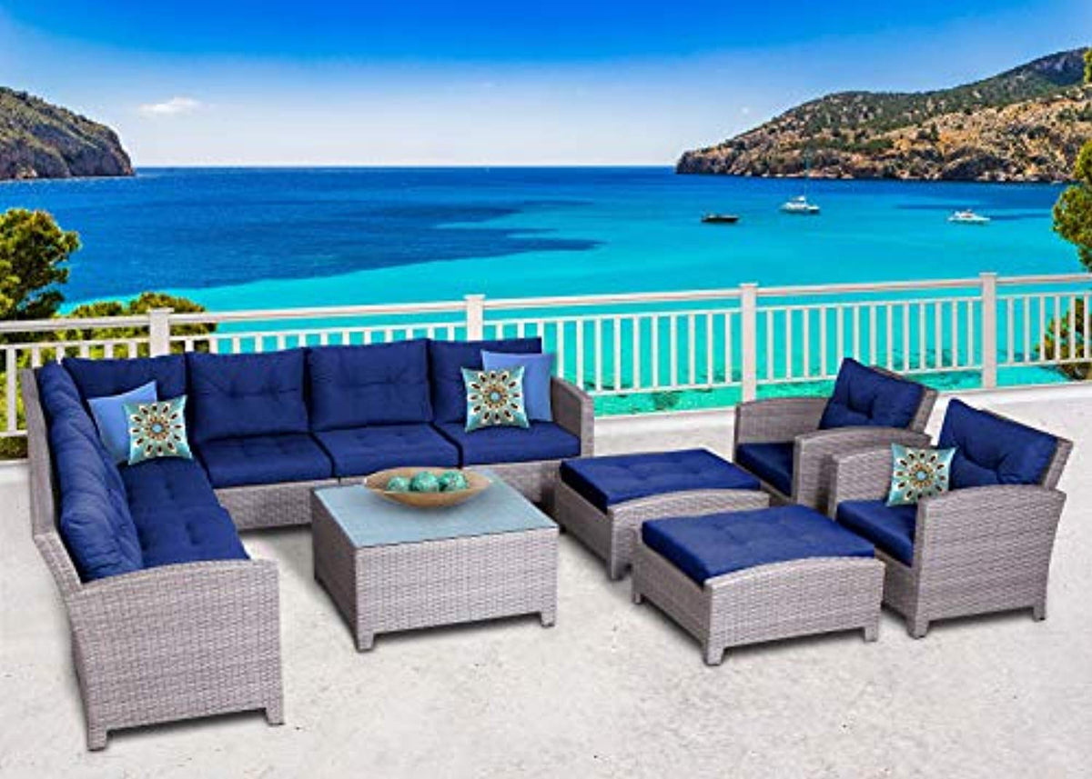 Resin Wicker Outdoor Patio Furniture Set 12 Piece Conversation Secti