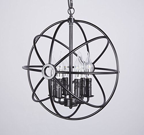 6-Light Sphere Interlocking Rings Antique Black Finish - EK CHIC HOME