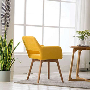(Set of 2) Modern Living Dining Room Accent Arm Chairs Club Guest with Solid Wood Legs (Yellow) - EK CHIC HOME