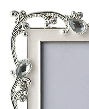 Load image into Gallery viewer, Metal Picture Frame Silver Plated with Cream White Enamel and Jewels 5x7 Inch - EK CHIC HOME