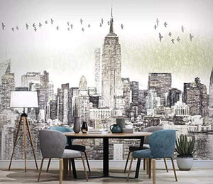 Charcoal City Wallpaper New York City Wall Mural Wall Art Architecture - EK CHIC HOME