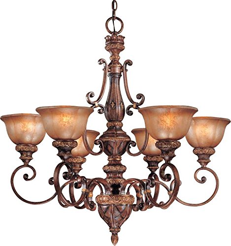 Pendant Lighting  Illuminati Glass 1 Tier Dining Room, 6 Light, Bronze - EK CHIC HOME