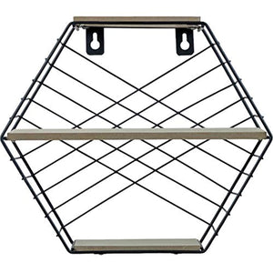 Sorbus Floating Shelves Hexagon Wall Mounted Metal & Rustic Wood Storage - EK CHIC HOME