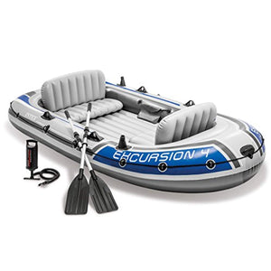 Excursion 4, 4-Person Inflatable Boat Set with Aluminum Oars and High Output Air Pump (Latest Model) - EK CHIC HOME
