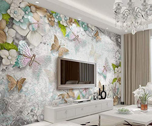 3D Pearl Flower Wall Mural Colorful Butterfly Wall Print Mediterranean Home Decor - EK CHIC HOME