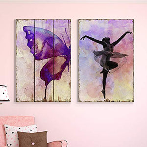 Watercolored Butterfly on a Wooden Canvas Background and an Elegant Ballerina on a Watercolor Background - Canvas Art - EK CHIC HOME