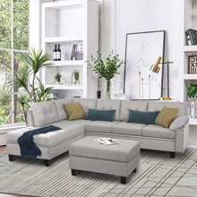 Load image into Gallery viewer, Sectional Left Chaise Lounge, 6 Pillows, Storage Ottoman and Nail Head - EK CHIC HOME