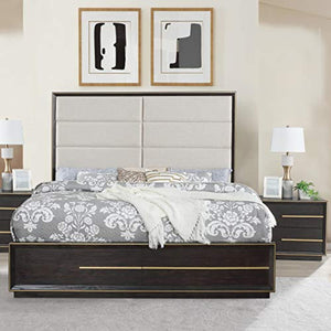 Contemporary Wood Upholstered Panel King Bed 6-Piece Set, Espresso - EK CHIC HOME