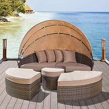 Load image into Gallery viewer, Outdoor Patio Round Daybed with Retractable Canopy and Brown Wicker - EK CHIC HOME