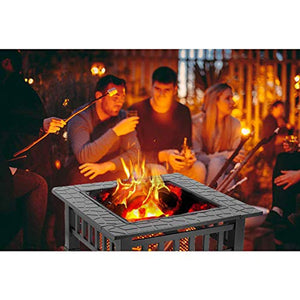 Fire Pit, 32 Inch Metal Square Patio Backyard Fire Pits Outdoor - EK CHIC HOME