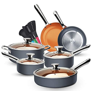 Cookware Set 14pcs Non-Sick Pots and Pans Set Ceramic Coating - EK CHIC HOME