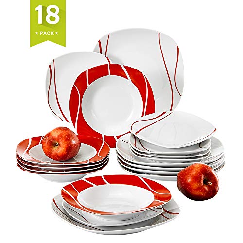18-Piece Porcelain Dinnerware Set for 6 Person, Ceramic Dinner Set - EK CHIC HOME