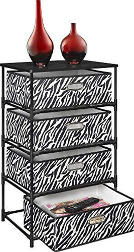 Sidney 4-Bin Storage End Table, Zebra - EK CHIC HOME