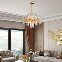 Load image into Gallery viewer, Crystal Chandelier，8 Light Round Pendant Light，Width 19 inch，Brass Metal + Clear Glass - EK CHIC HOME